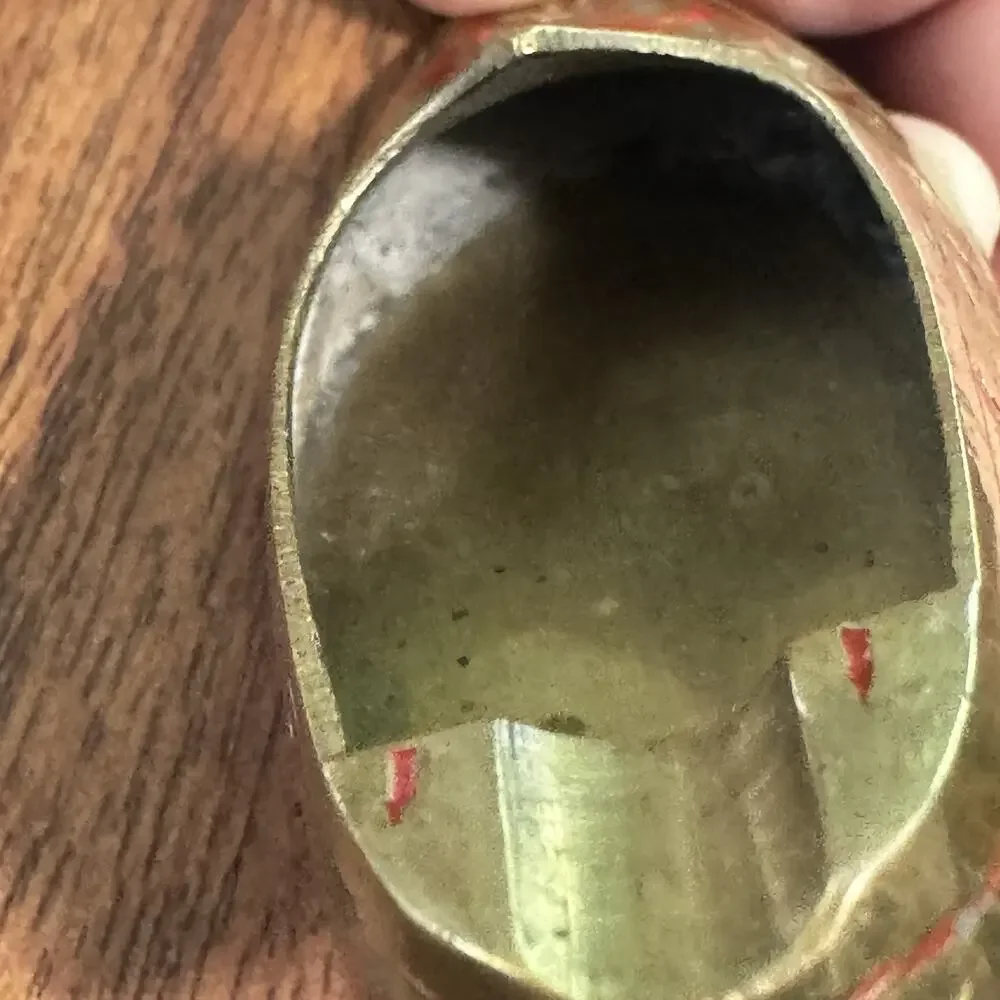 Vintage Brass Shoe Ashtray Hand Etched Red Slipper India Genie Aladdin